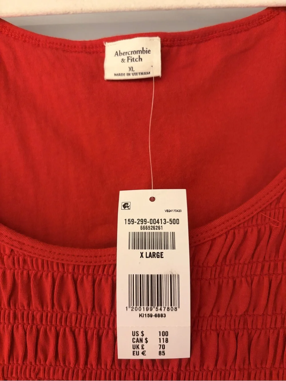 NWT Abercrombie Sydney Smocked Reversible Midi Dress Red XL